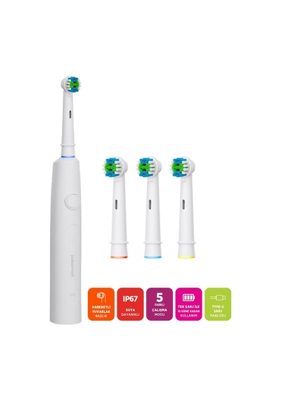 Polosmart Psc83 Şarjlı 5 Modlu Ip67 Suya Dayanıklı Diş Fırçası Beyaz Şarjlı