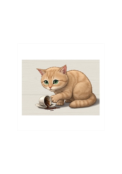 Kahve Ve Kedi Modern Ahşap Tablo
