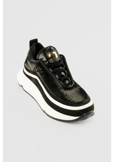 Mubiano Kadın Anorak Sneaker Süet Detaylı Kalın Tabanlı Bağcıklı Mito Siyah Siyah