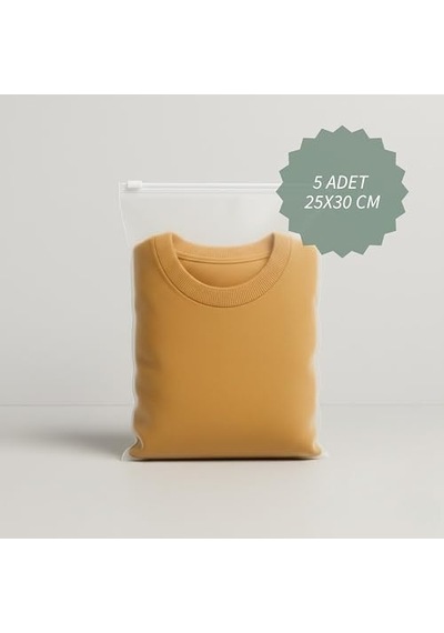 Fermuarlı Yarım Mat Buzlu Şeffaf Tekstil Saklama Torbası Seti, 140 Mikron, Bpa İçermez, Zip Kilit, Plastik Malzeme 5 Farklı Ölçü Her Ölçüden 5'er Adet - Toplam 25 Parça 12 Gri