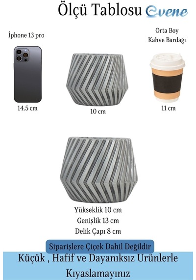 Saksı Çiçek Kaktüs Saksısı Lüx 13 Cm Mekanik Dişli Desen Saksı Çiçeklik - Gümüş Eskitme