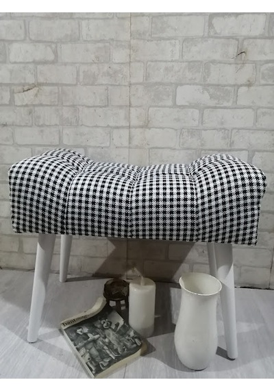 Puf ,siyah-beyaz ,puf Kazayağı Keten Kumaş ,beyaz Ayak ,çima Diki