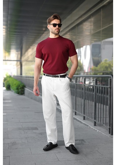 Madmext Bordo Bisiklet Yaka Regular Fit Erkek Tişört E7188