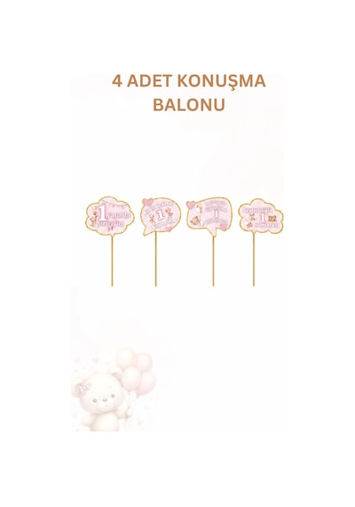 1 Yaş Kız Bebek Parti Seti Pembe Ayıcık Temalı Artık 1 Yaşındayım Doğum Günü Süsleri