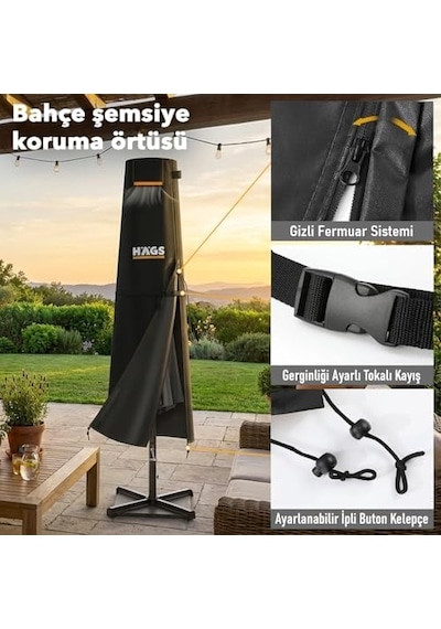 Bahçe Şemsiye Kılıfı, Veranda Parasol Konsol Şemsiyesi Brandası, Koruma Örtüsü, Su Geçirmez, Hava Koşullarına Dayanıklı Bahçe Gölgelik Güneşlik Örtüsü 175 X 32/37 Cm Siyah Diğer