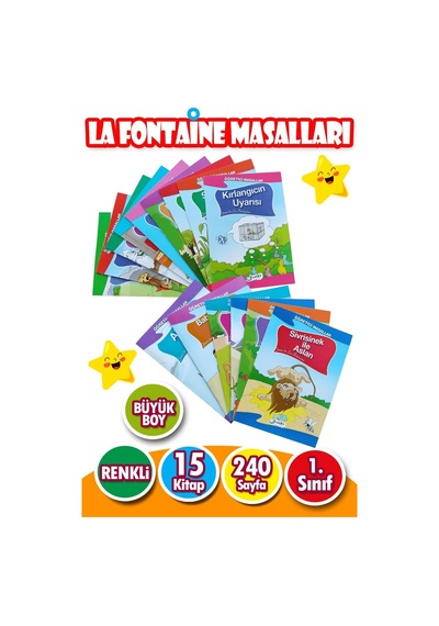 La Fontaine Masalları Seti 1. Sınıflar Için Büyük Boy Resimli 15 Kitap