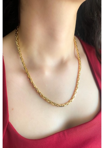 Demokan Kararmaz 14k Altın Renk Vip Seri İthal Köşeli Birleşim Zincir Kolye Altın
