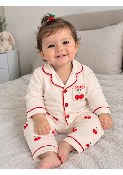 Güneş Kids Kız Bebek Pijama Takımı Beyaz