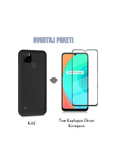 Oppo Realme C25y Kılıf Esnek Ince Soft Tasarım Dayanıklı Kılıf Ve Tam Kaplayan Ekran Koruyucu Siyah