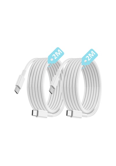 2 Adet X 2metre Set, Type C-c Örgülü Ve Güçlendirilmiş Boyun 60watt Hızlı Şarj Kablosu 2ad X 2metre Beyaz