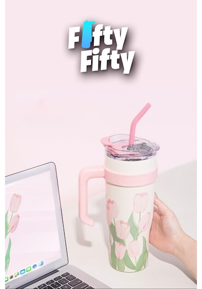 DILLER Quencher Cup 1200 ML Pipetli/Rahat İçim Kulplu Paslanmaz Çelik Termos -FFDILLERD9120