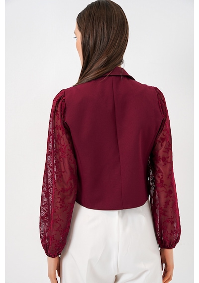 Bigdart Kadın Desenli Kısa Ceket 0751 - Bordo