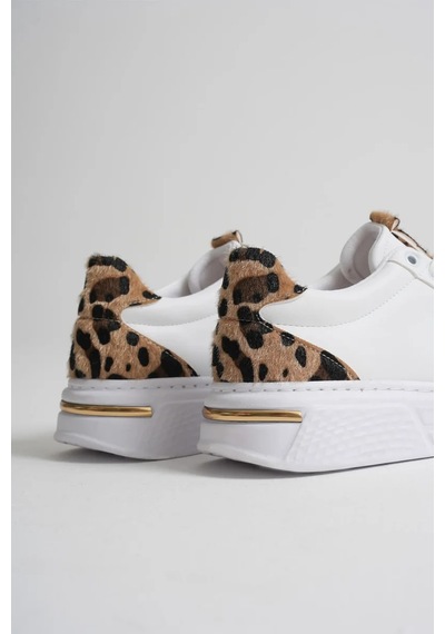 Trendella Leopar Detaylı Beyaz Kadın Spor Ayakkabı Tr01ms03c