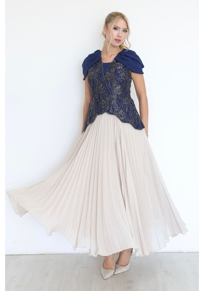 Lodmela Boncuk İşlemeli Dantel Detaylı Piliseli Abiye Elbise 6200-lacivert/bej Bej - Lacivert Lodmela Boncuk İşlemeli Dantel Detaylı Piliseli Abiye Elbise 6200-lacivert/bej Bej - Lacivert