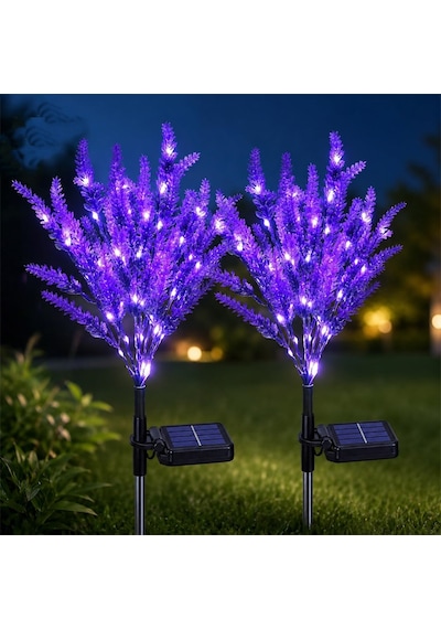 2'li Solar Lavanta Çiçeği Led Bahçe Lambası - Güneş Enerjili Dekoratif Çim Aydınlatma Dekoratif Yol Süsü 2 Adetli Set