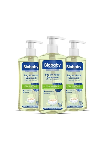 Biobaby Ultra Hassas Bebek Şampuanı Saç Ve Vücut İçin, Organik Elma Özlü-3'lü Set 500 Ml X 3