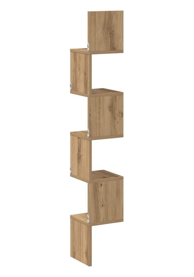 Zig Zag Köşe Duvar Rafı / Kitaplık Atlantik Çam 20x20x130 Modern Minimalist Köşe Rafı Ahşap