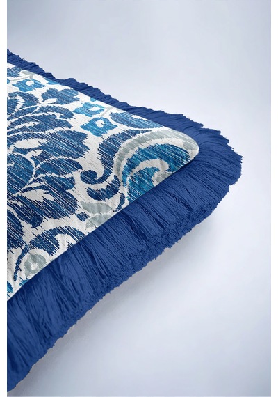 Mavi Damask Klasik Şık Desenli Saçaklı Yastık Kılıfı - Bohem Gri Lacivert Püsküllü Kırlent Kılıfı Kadim Ufuk Mira Mavi Damask Klasik Şık Desenli Saçaklı Yastık Kılıfı - Bohem Gri Lacivert Püsküllü Kırlent Kılıfı Kadim Ufuk Mira