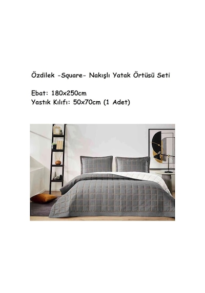 Özdilek Nakışlı-square Antrasit-tek Kişilik Yatak Örtüsü 180x250