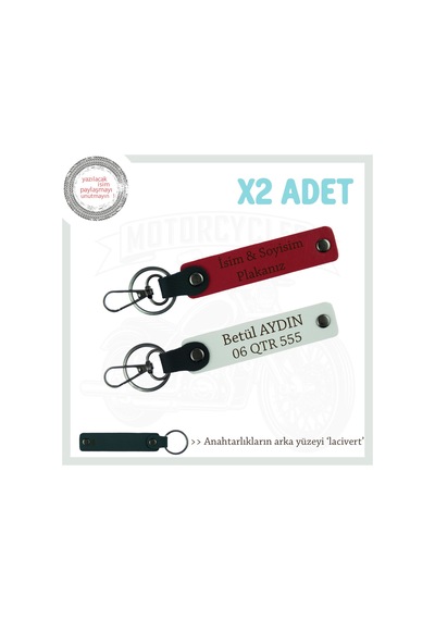 Kurye Tarzına Uyum Sağlayan Deri Anahtarlık Takımı Plaka & İsimli X2, Kırmızı-beyaz-laci Çok Renkli