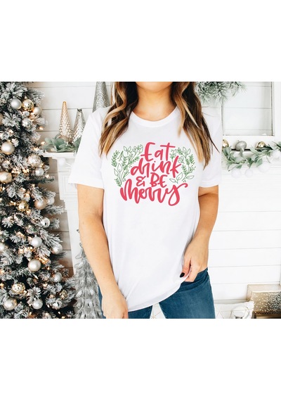 Novalisse Yılbaşı Noel Baskılı Kısa Kollu Oversize Bisiklet Yaka T-shirt - Beyaz Çoklu Renk