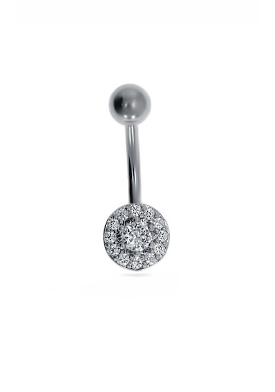 Kadın Taşlarla Çevrili Tek Taş Model Çelik Piercing Gümüş