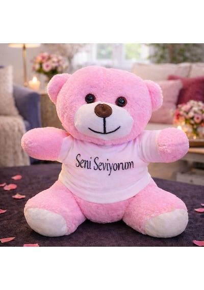 Pembe Seni Seviyorum Tişörtlü Ayıcık Siyah