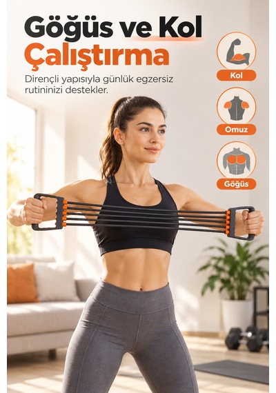5 Lastikli Göğüs Direnç Yayı Kol Omuz Sırt Göğüs Egzersiz Aleti Evde Spor Fitness Ekipmanı Siyah