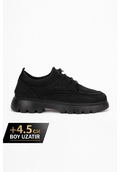 Fame Step Hakiki Deri Klasik Ayakkabı +4.5 Cm Boy Uzatan Kalın Taban Erkek Günlük Ayakkabı Trieste Siyah