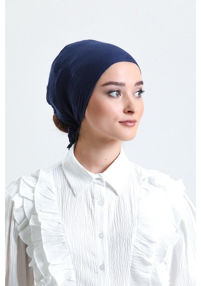 Hürrem Bone Lacivert Arkadan Bağlamalı Tesettür Bone Penye Kumaş Düz Bone 1011 02 Lacivert