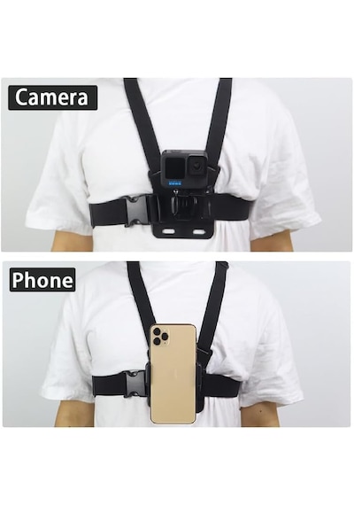 Aksiyon Kamerası Ve Telefon Uyumlu Göğüs Bağlantı Askısı Chesty Kemer Seti - Gopro, Sjcam, İphone, Android Uyumlu Chest Mount Holder Gri - Siyah