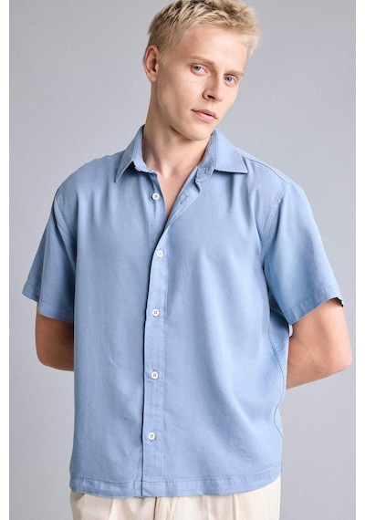 Defacto Regular Fıt Tencel Kısa Kollu Mavi Gömlek E2530ax26smbe299 Mavi-be299