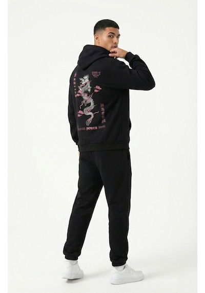 Nevermind Unisex Oversize Hoodie Detaylı Grafik Figür Baskılı Siyah