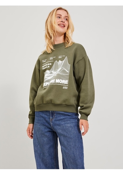 Jack & Jones Jjxx Bisiklet Yaka Rahat Kesim Haki Kadın Sweatshirt 12241324 001