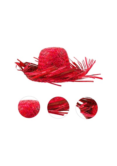 Tropikal Parti Kırmızı Hasır Hawaii Şapkası 13x36 Cm Yetişkin
