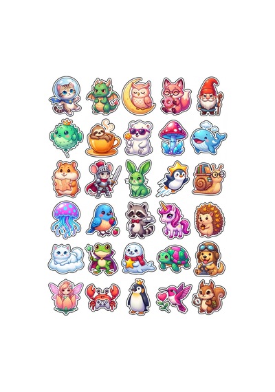 Sevimli Hayvanlar Chibi Sticker Seti 150 Adet - 5'li Mega Paket No24 - Laptop Defter Ajanda Çok Renkli