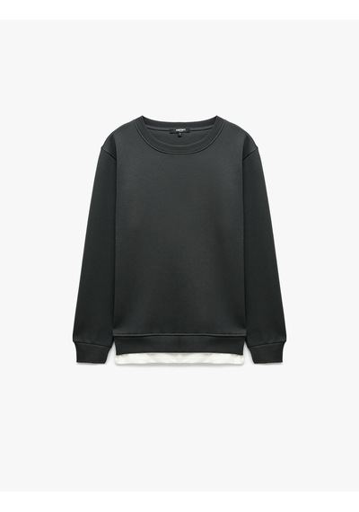 Koton Şardonlu Regular Fit Bisiklet Yaka Uzun Kollu Sweatshirt Antrasit 7wam70005mk