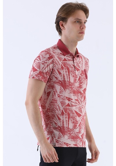 Maraton Sportswear Regular Erkek Polo Yaka Kısa Kol Beach Gülmelanj T-Shirt 20604-Gülmelanj Pembe Melanj