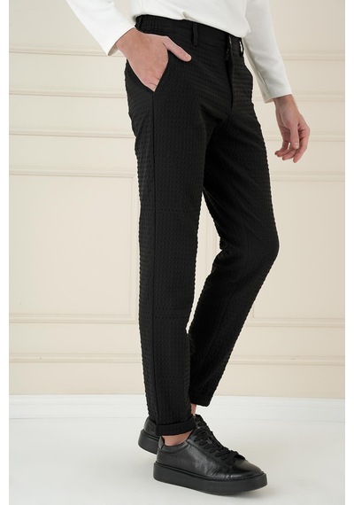 Efor Slim Fit Waffle Kumaş Esnek Pamuk Siyah Pantolon P 1168 Siyah