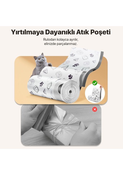Ubpet Atık Torbası - Akıllı Kedi Tuvaletleri İle Uyumlu Mösta Kokulu & Büzgülü Atık Torbası Beyaz