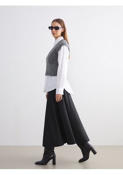 Lcw Modest Siyah Beli Fermuarlı Kloş Etek