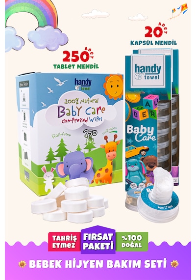 Handytowel Bebekler İçin Sıkıştırılmış Tablet Mendili 250 Adet