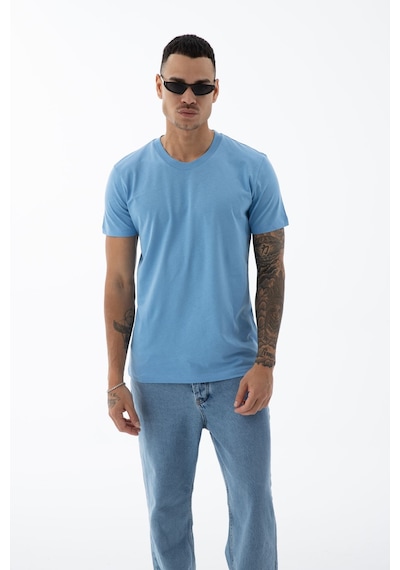 Erkek Pamuklu Kumaş Regular Fit Kesim Bisiklet Yaka T-shirt