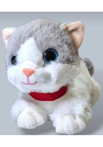 Sevimli Kedi Peluş Yavru Kedi Sesli Miyavlayan Peluş Kedi Uyku Arkadaşı 30 Cm Gri