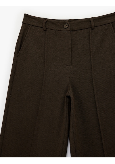 Koton Düz Paça Slim Fit Düğmeli Nervürlü Yüksek Bel Pantolon Kahverengi 6sal40052ık Kahve