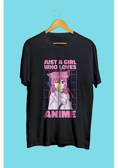 Anime Kızları Anime Çizim Baskılı Unisex Tişört Siyah