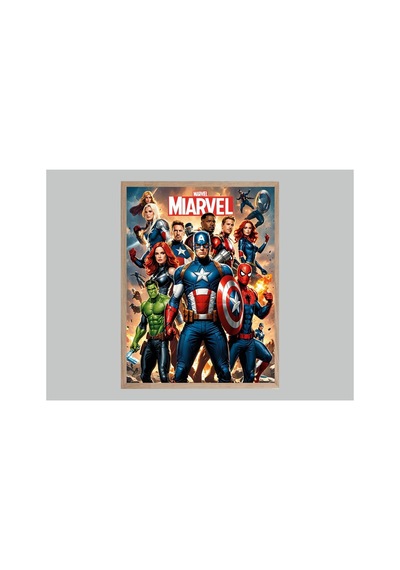 Marvel Doğal Ahşap Çerçeveli Tek Parça Dekoratif Tablo Çok Renkli - 844528049 Çok Renkli