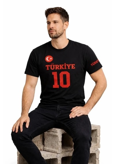 Suma Erkek Türkiye Ay Yıldız Baskılı 10 Numara Forma Tişört - Siyah