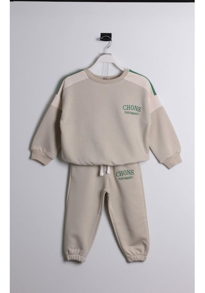 Magu Unisex Çocuk Kışlık Chons Sloganlı Pamuklu Sweatshirt Eşofman Alt-üst Takım Karışık Çok Renkli