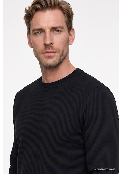 Ac&Co / Altınyıldız Classics  Erkek Sıyah 2 İplik Sıcak Tutan Standart Fit Normal Kesim Bisiklet Yaka Sweatshirt Sıyah Siyah